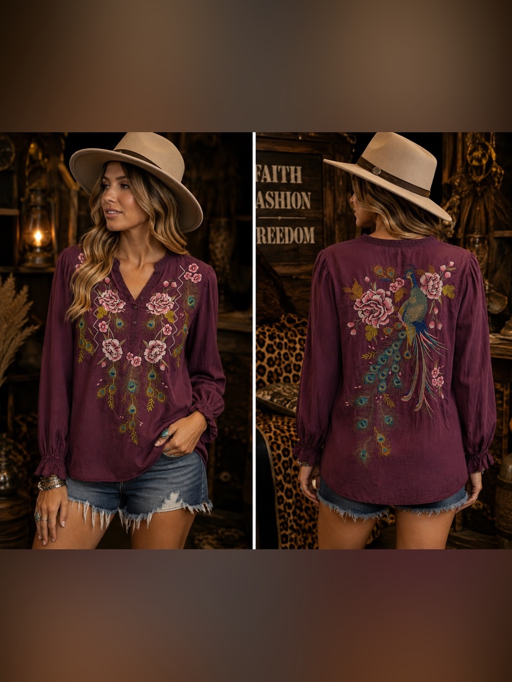 Johnny Was Quito 100% Silk Embroidered Peacock Blouse Top
